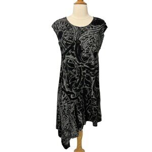 Bryn Walker Sleeveless Tunic Dress Black Gray Artsy Lagenlook Viscose Size S